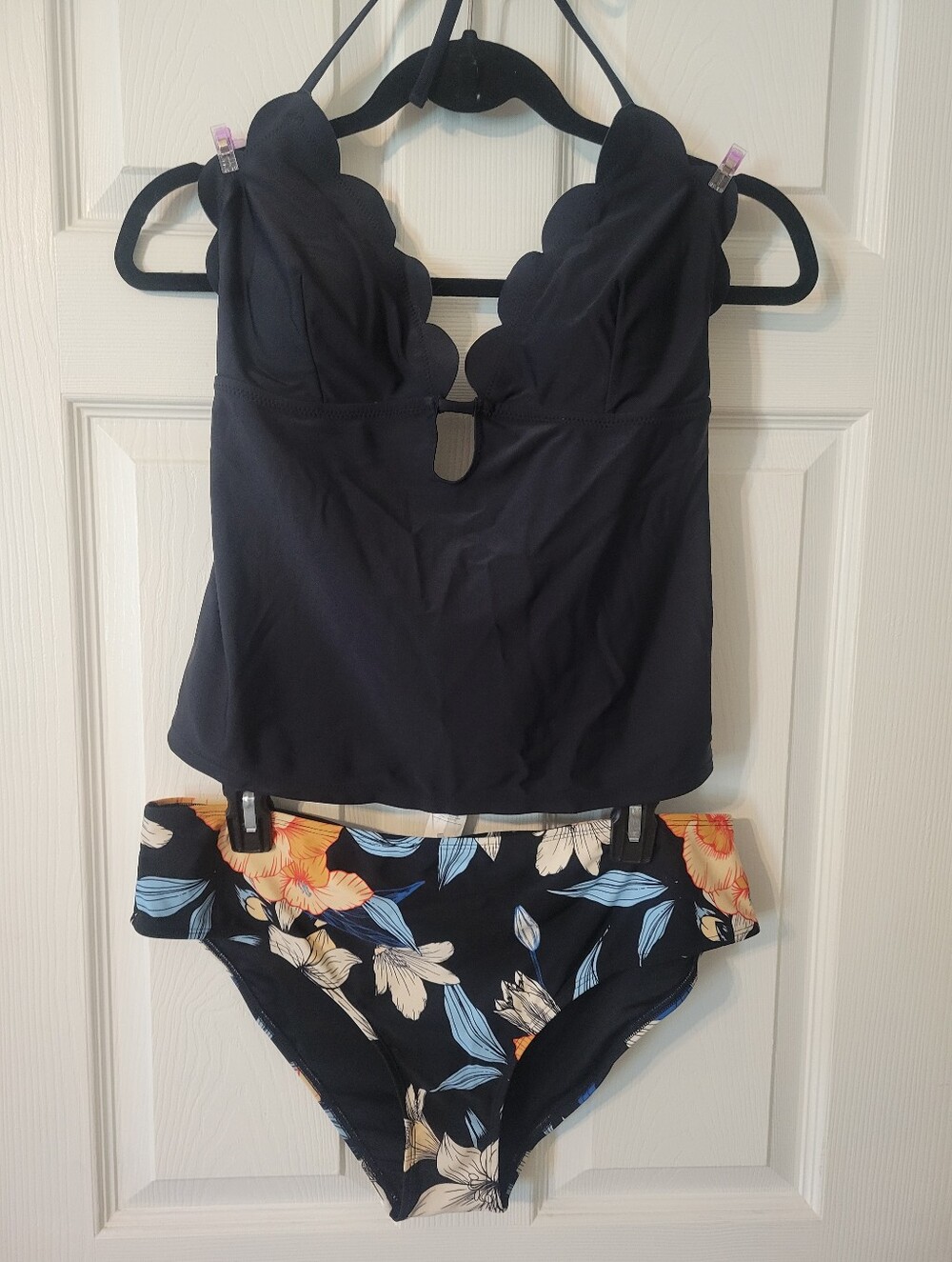 Cupshe Black Tankini With Floral Bikini Bottoms